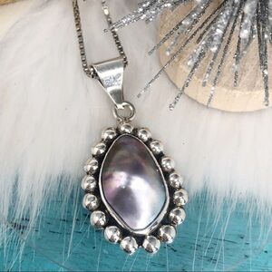 Sterling Large Teardrop Bead Ball Abalone Necklace